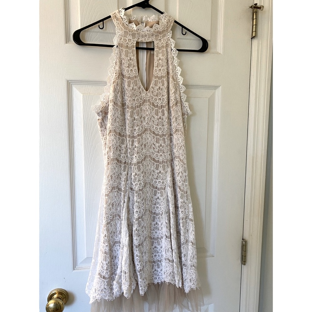 Lace Halter Mini Dress in Cream